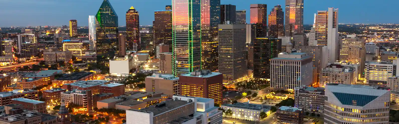 View over the Dallas downtown district illuminated at night
