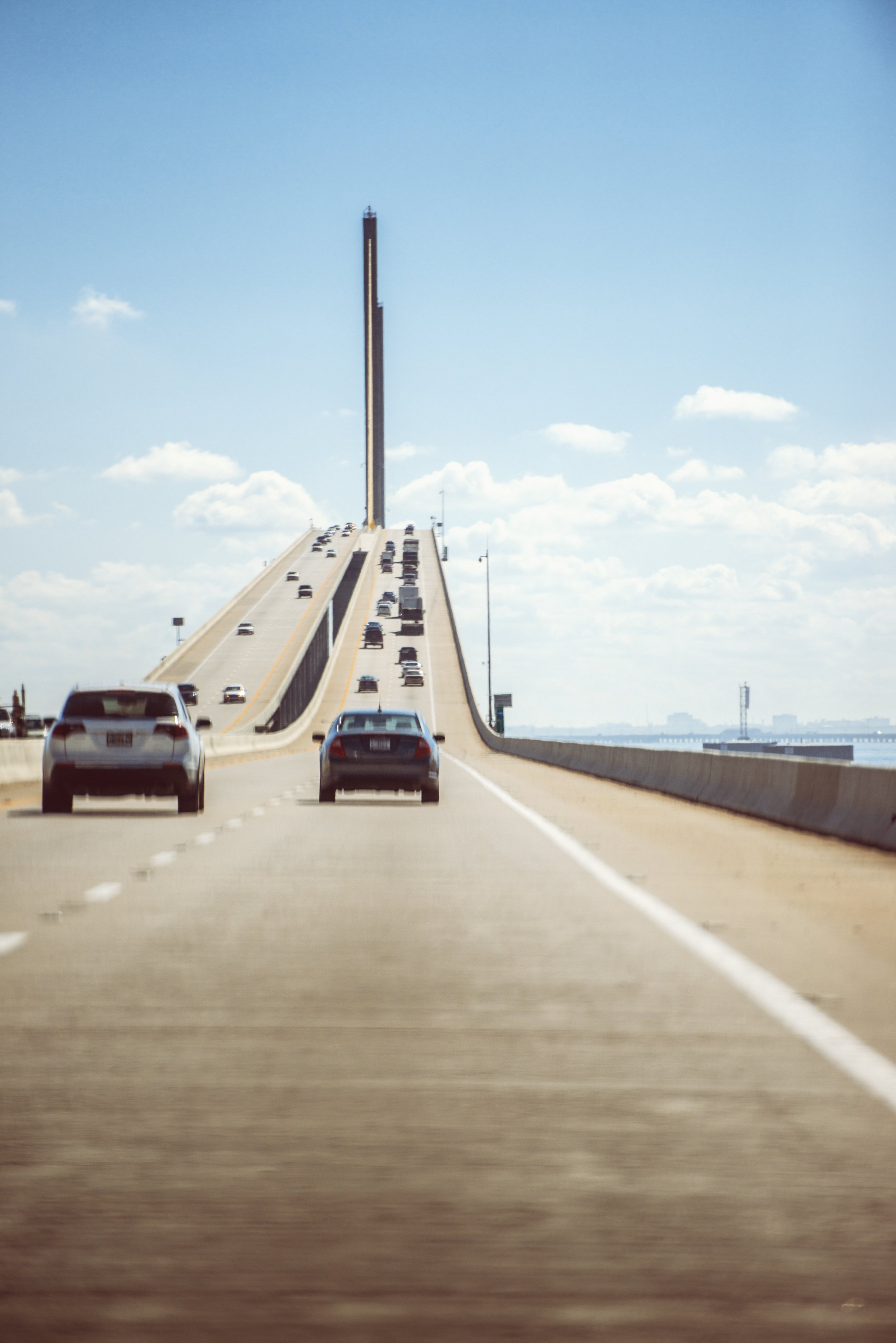 Cars moving towards Sunshine Skyway Bridge, Florida