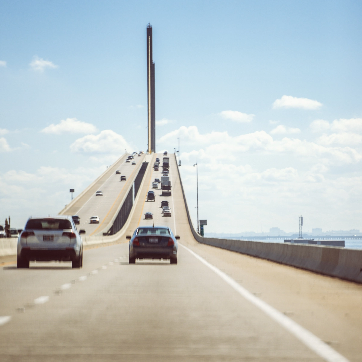 Cars moving towards Sunshine Skyway Bridge, Florida