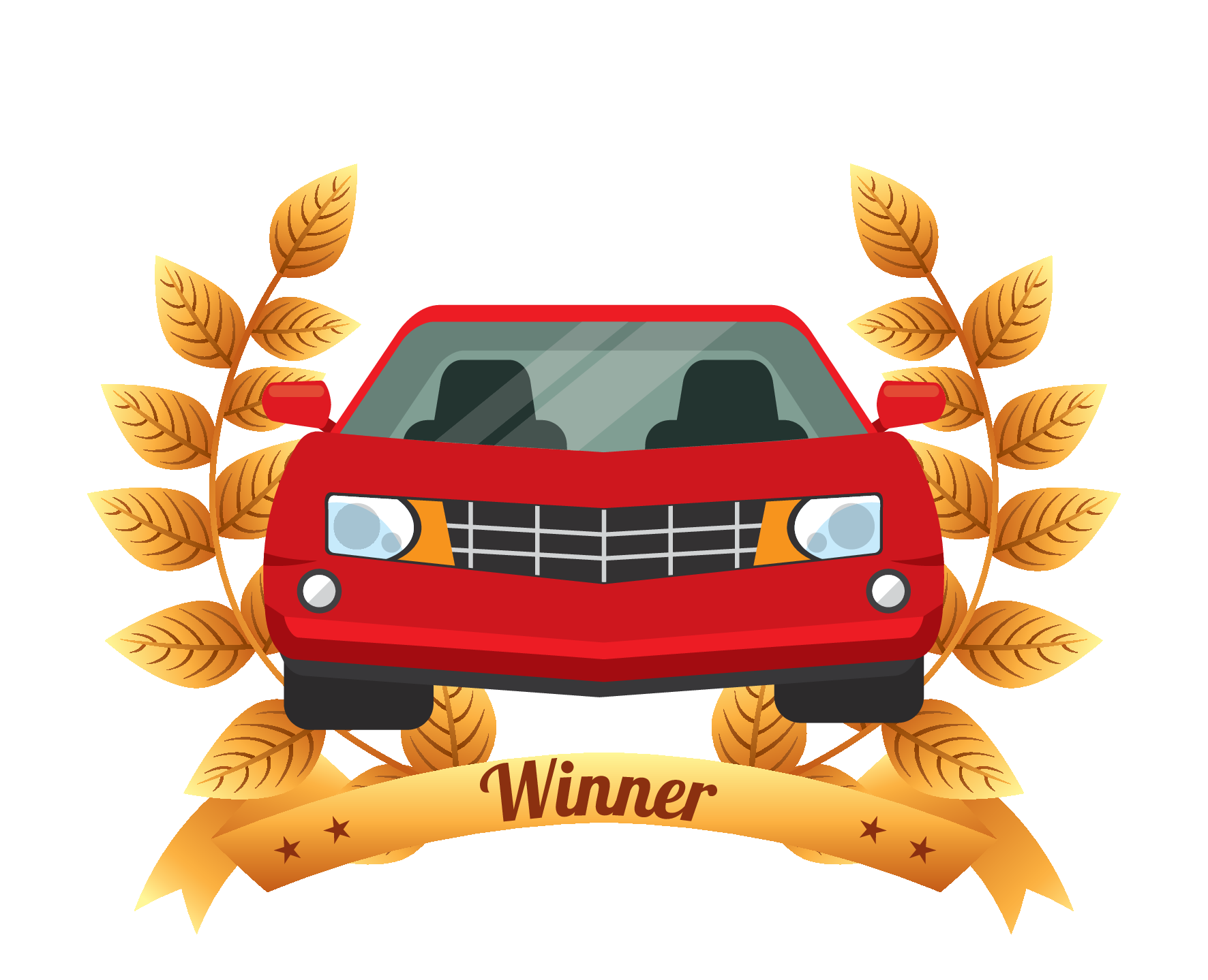 Looking at a car with its headlights on and best movie car printed below