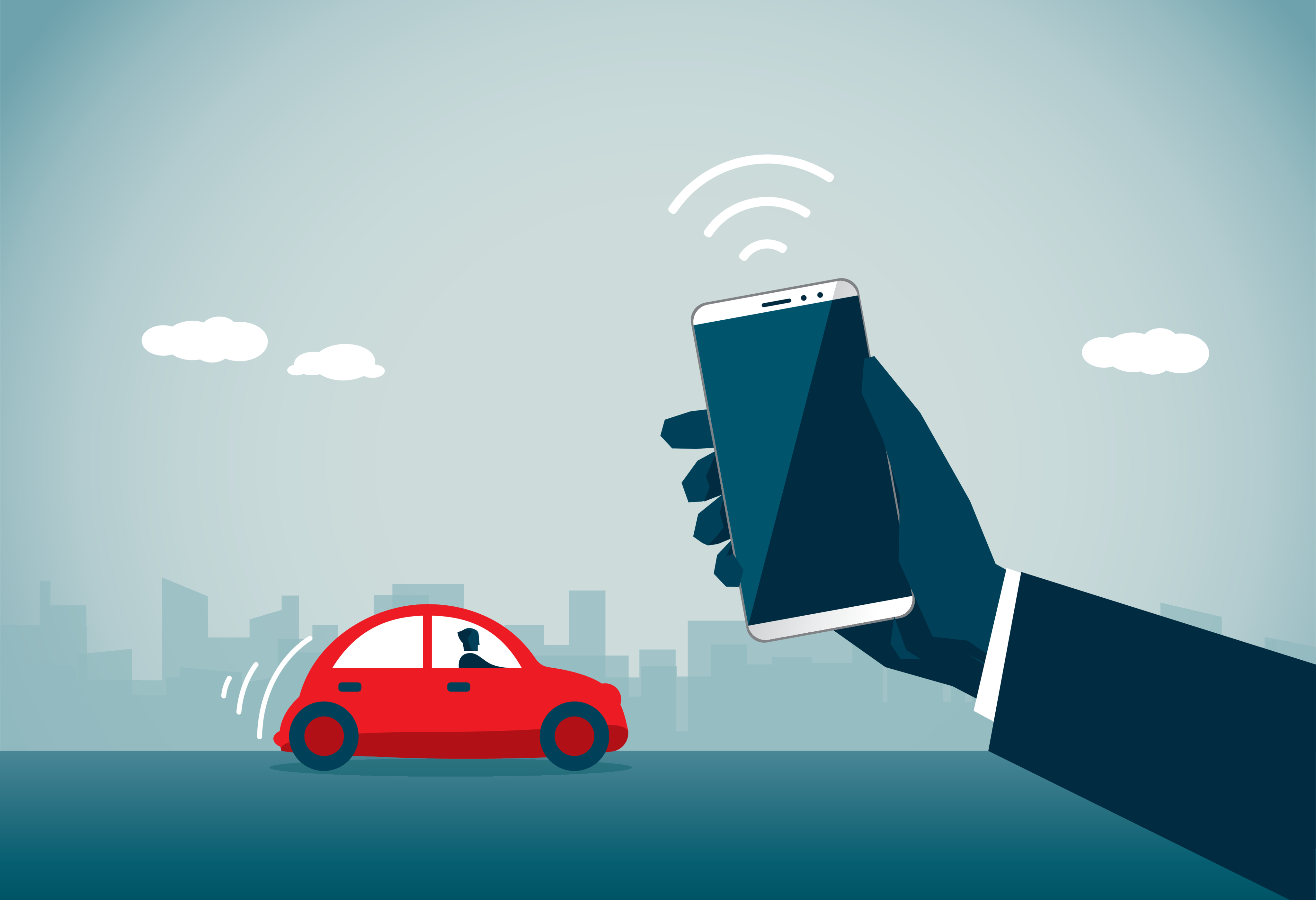 Illustration of a person unlocking their car through a mobile device