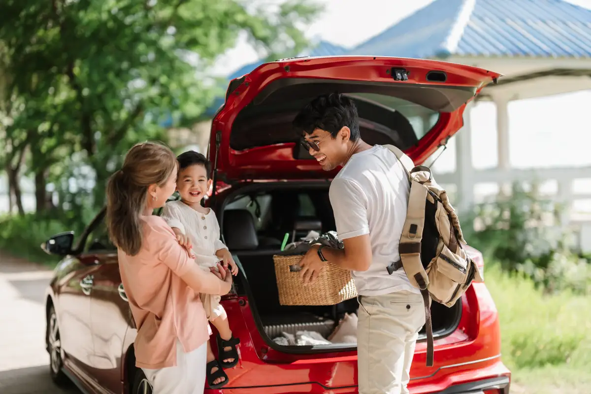 Asian family enjoying outdoor activity together