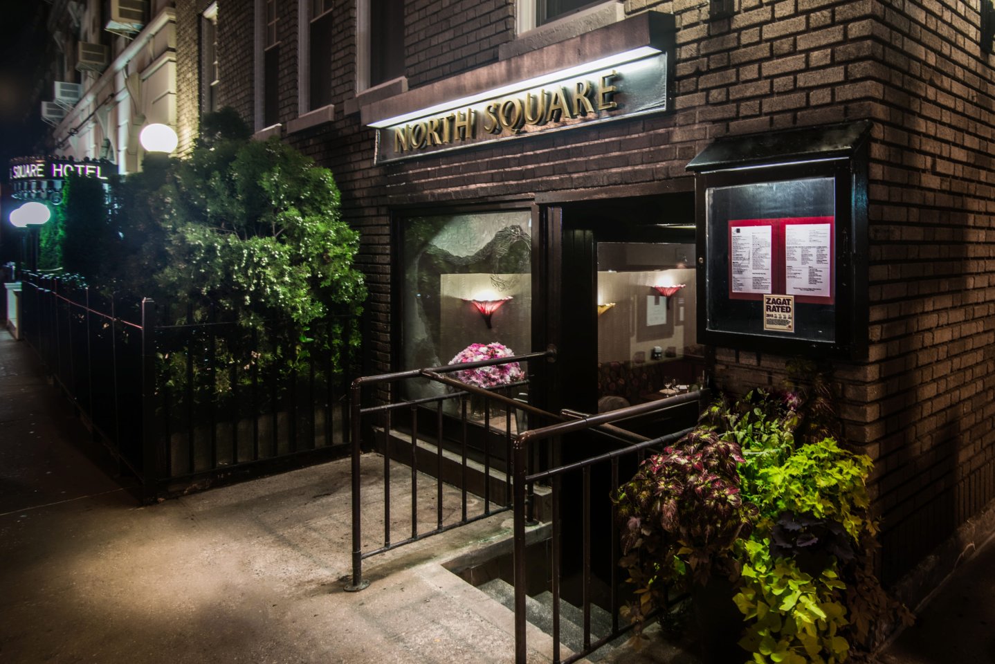 exterior of North Square Restaurant & Lounge at night