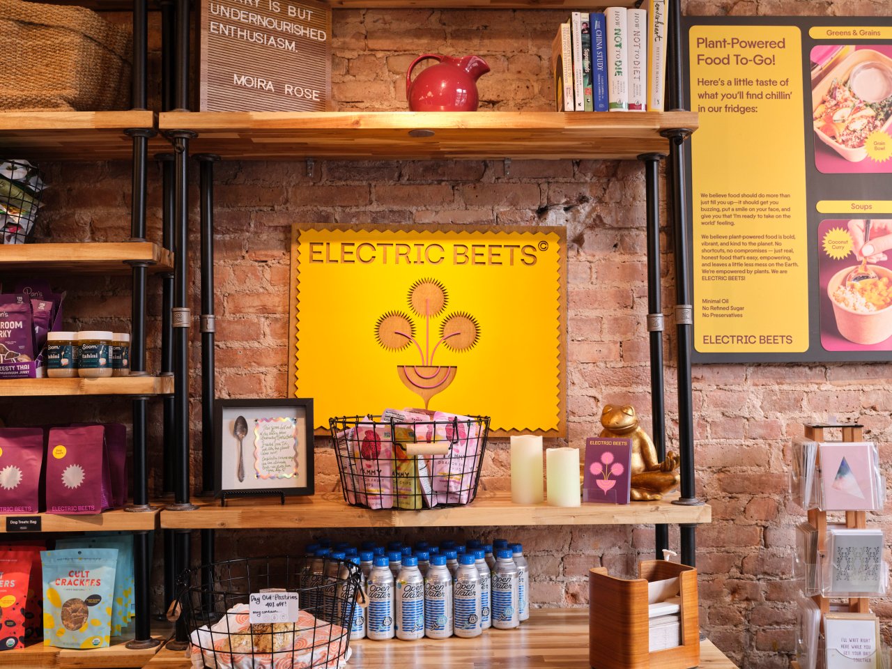 Interior of a healthy plant-based grab and go restaurant in Park Slope, Brooklyn.