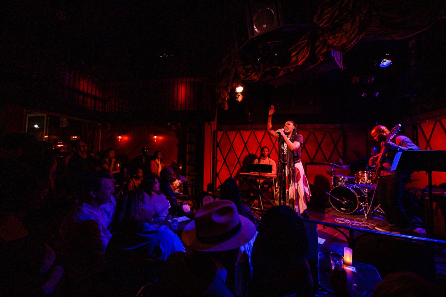 Band playing to public inside Rockwood Music Hall in Lower East Side, NYC