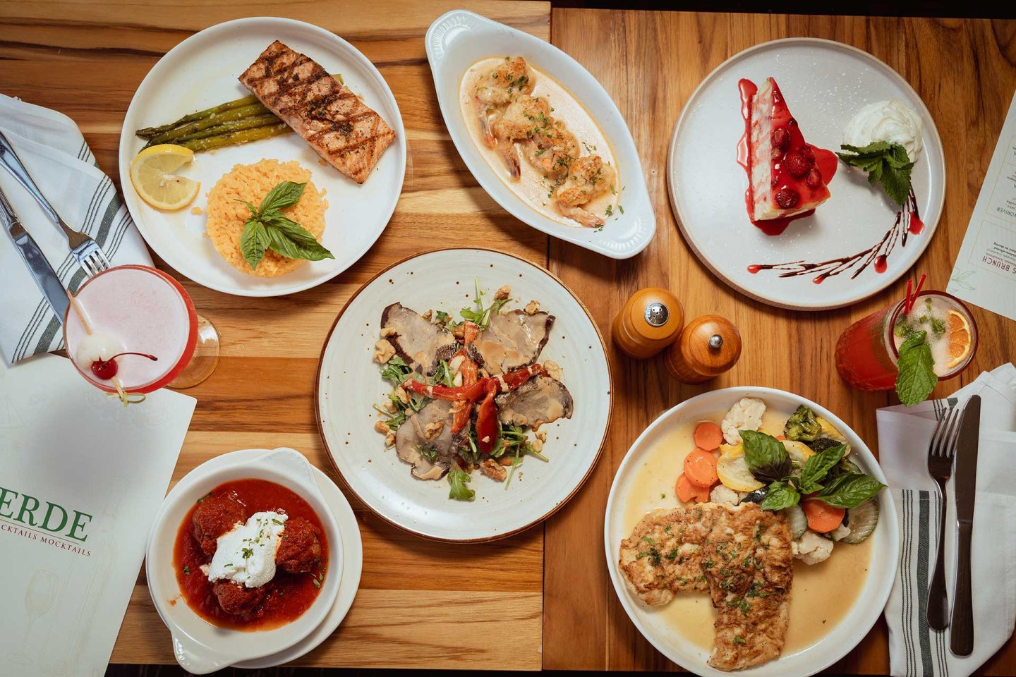 A table with plates of food.