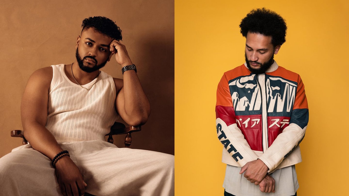 Portraits of DJ David and Arty Furtado side by side. 