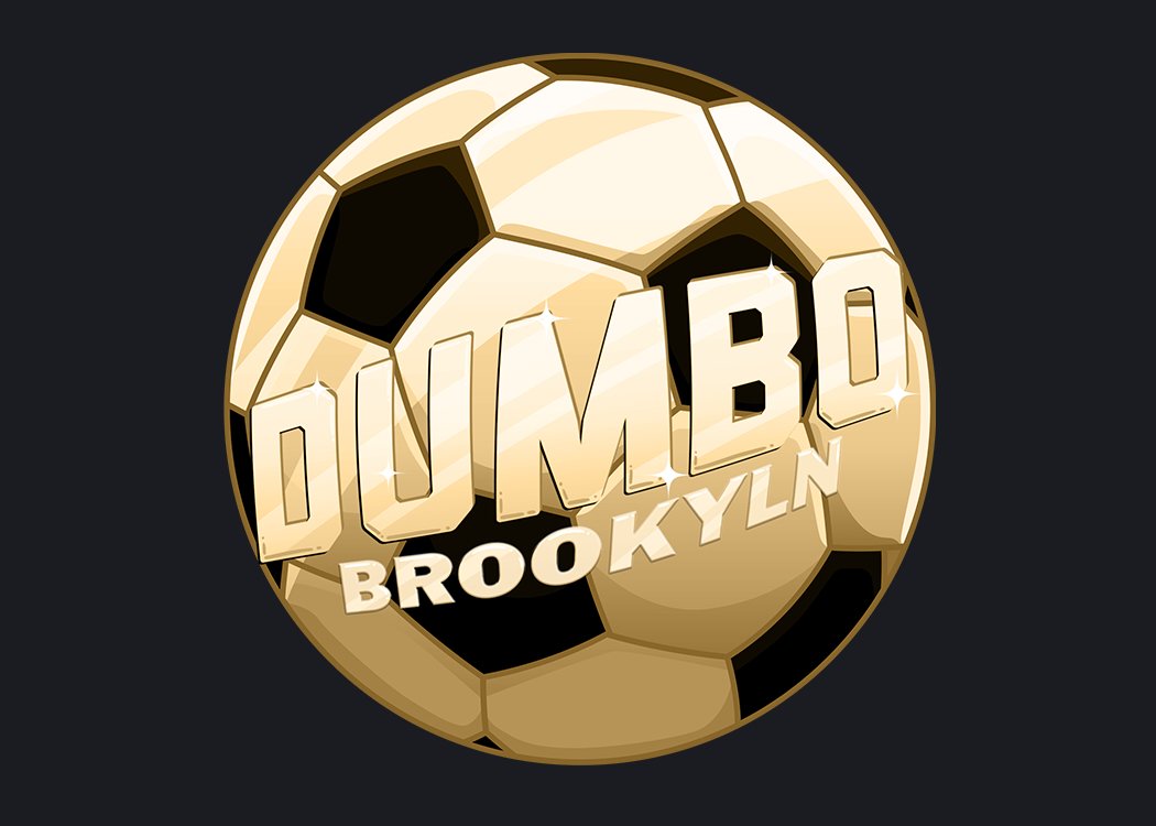 A black and gold, Dumbo-branded soccer ball