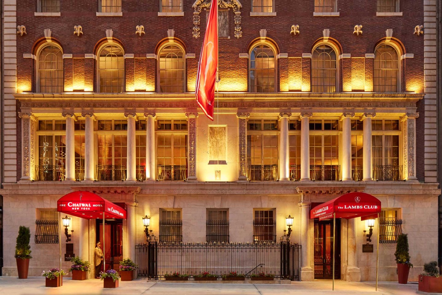 Exterior of The Chatwal New York at night