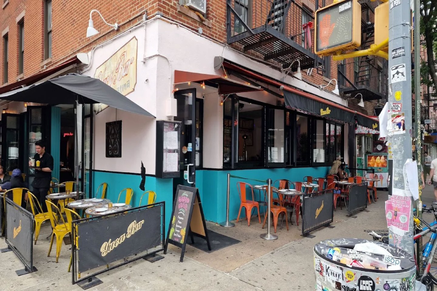 Outdoor seating area at Yuca Bar & Restaurant in the East Village, NYC