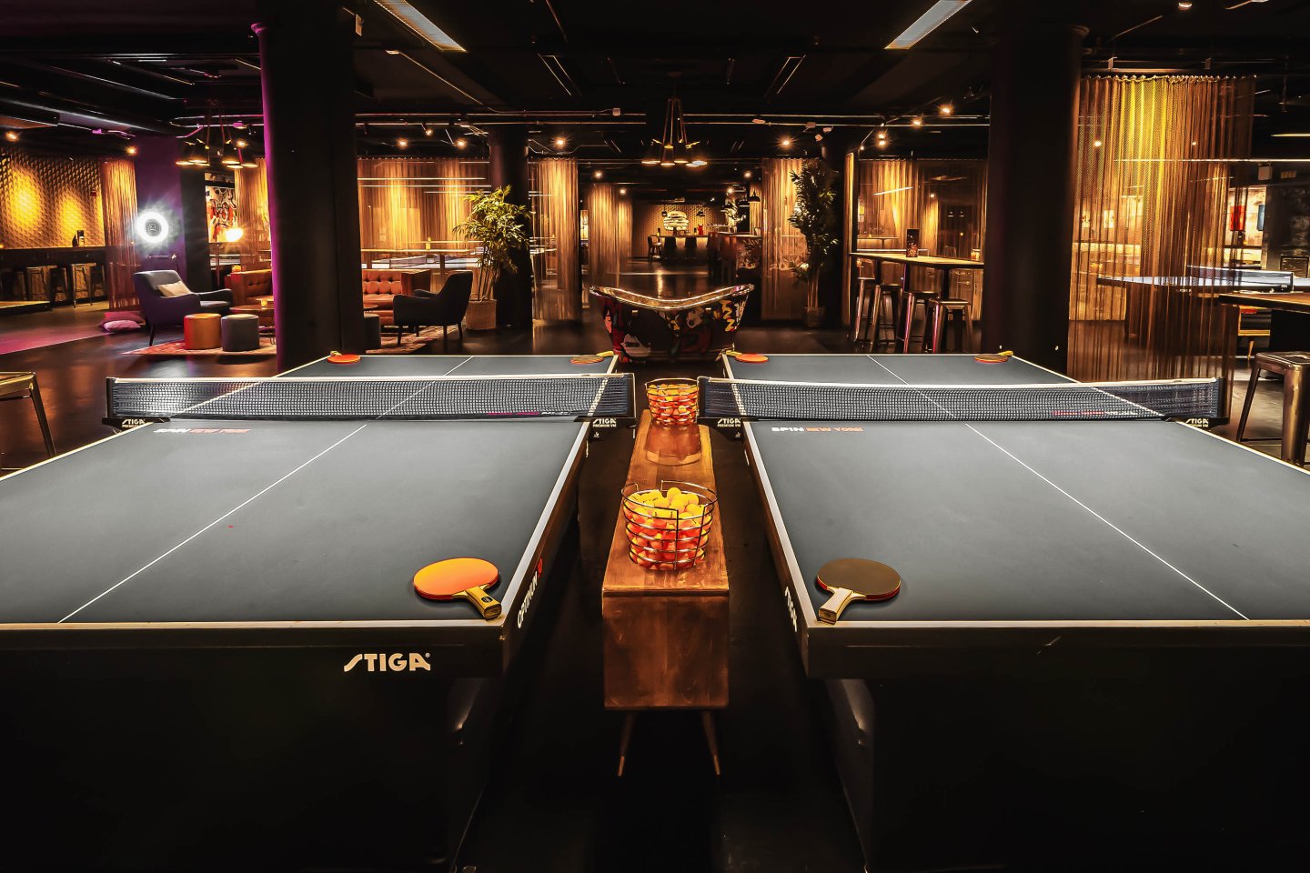 Ping Pong tables inside of Spin New York 23 in Manhattan, NYC
