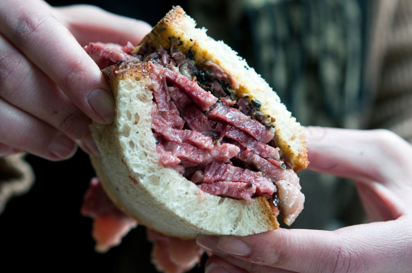 smoked meat sandwich from Mile End Delicatessen