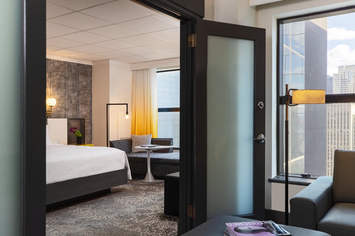 Our one bedroom executive suite offers 400 sq ft of space with fantastic city views