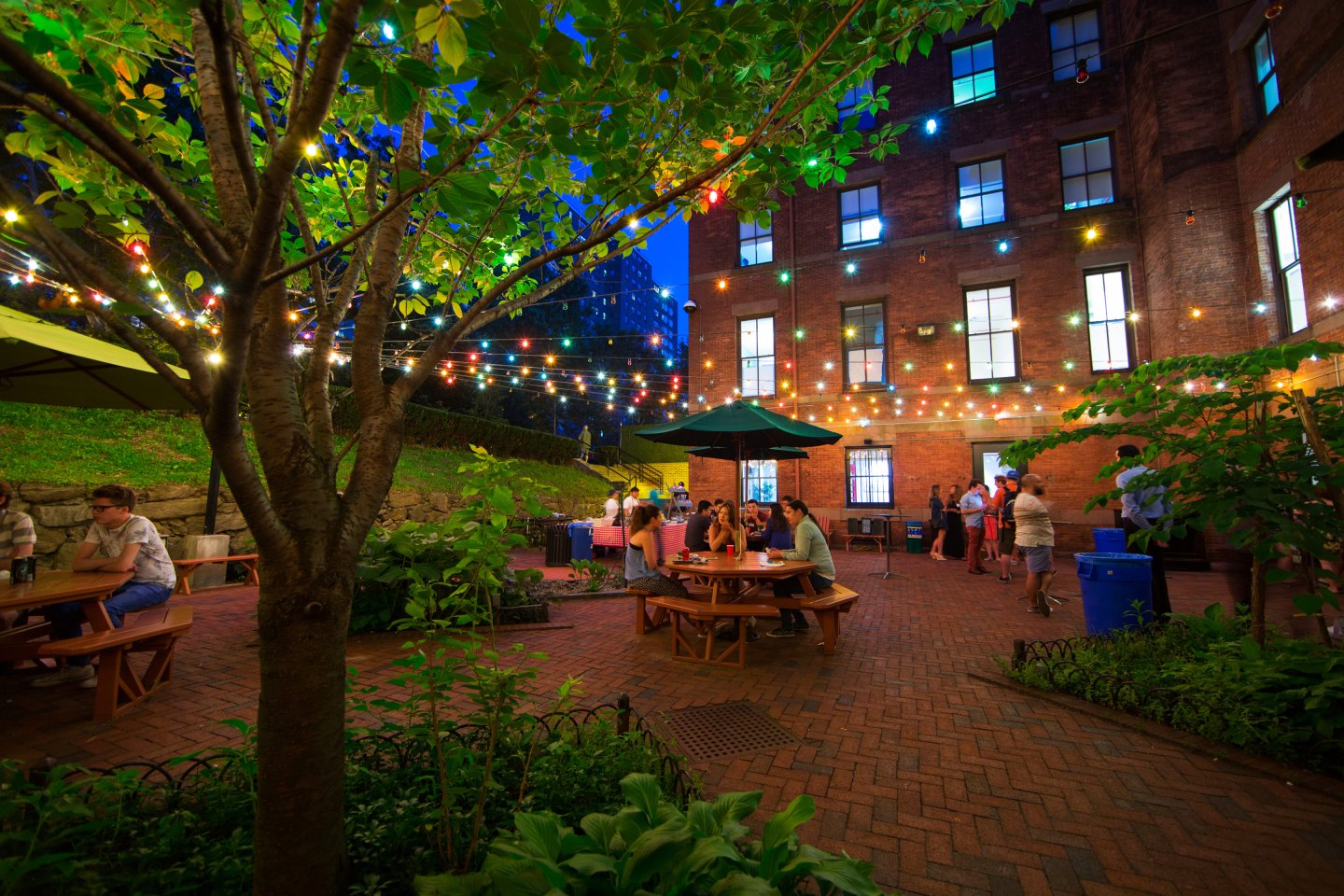 Outdoor patio where visitors hang out at Hostelling International New York