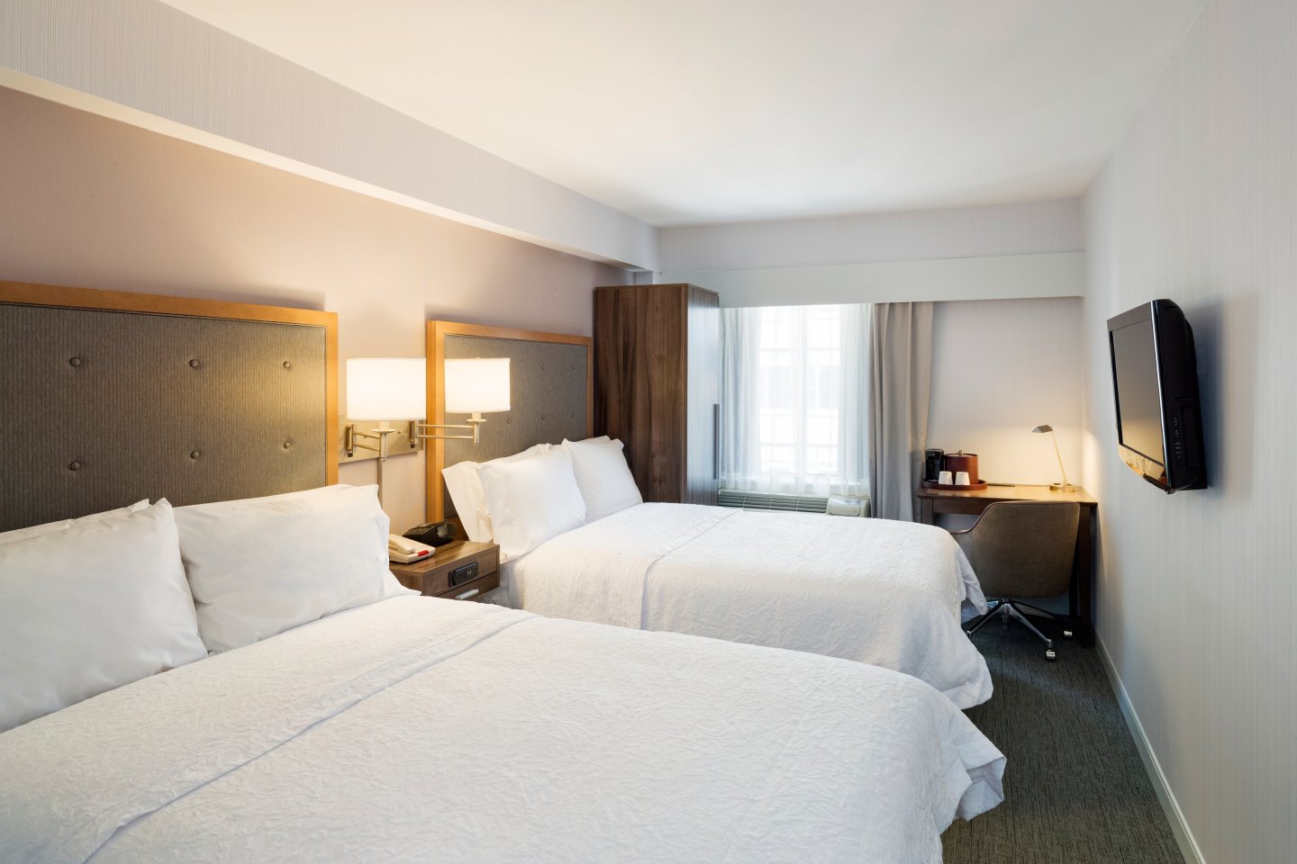 Double queen bedroom at Hampton Inn Madison Square Garden