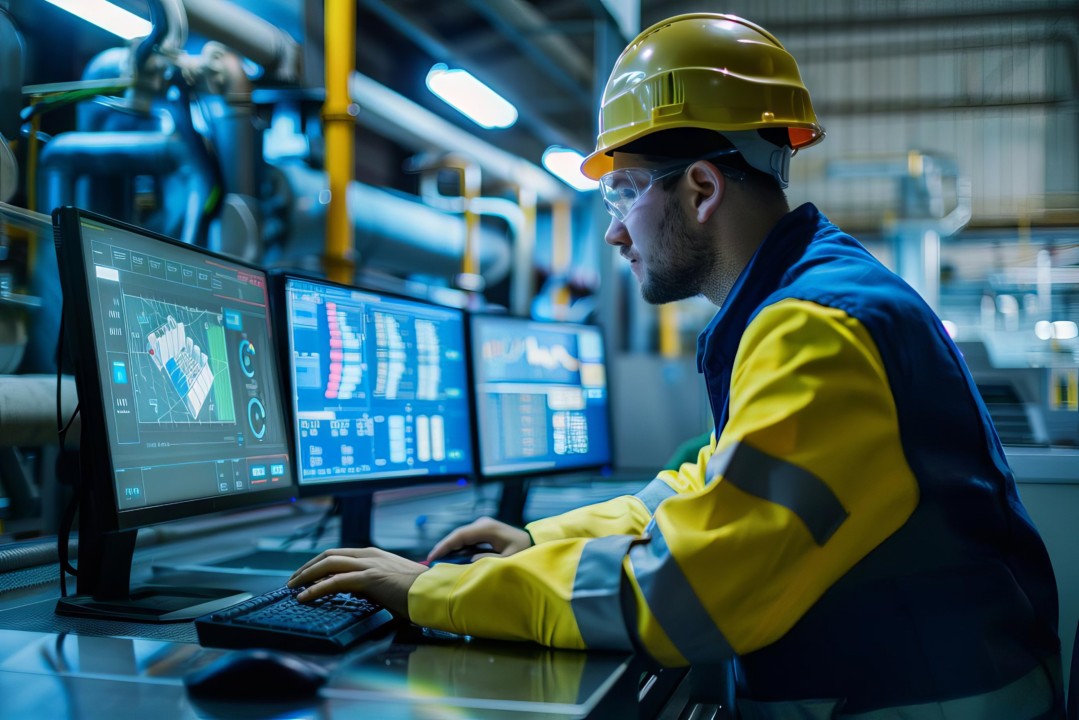 A quality control engineer inspecting a production line, ensuring regulatory standards are met