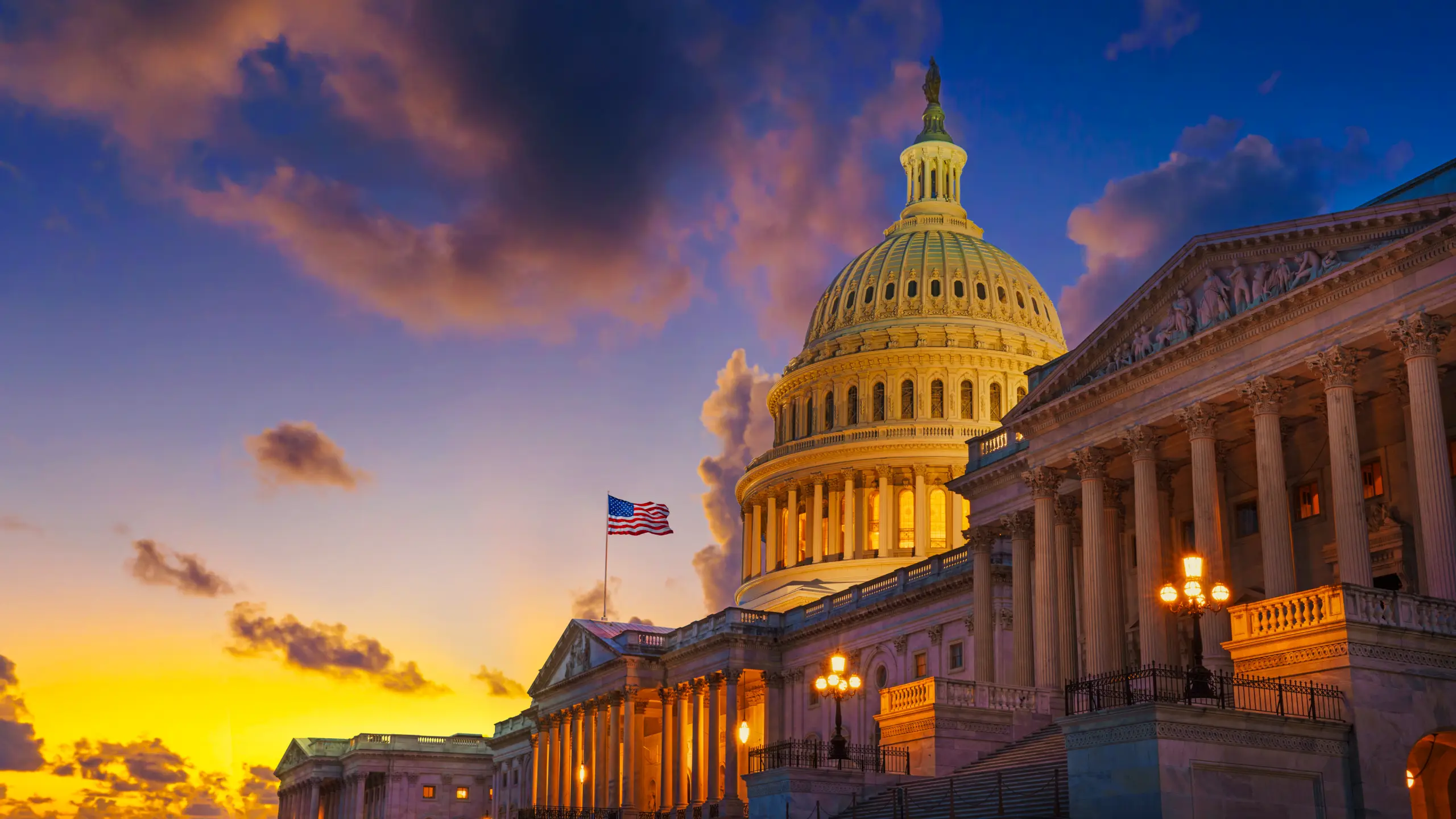  US Capitol building at sunset, Washington DC, USA. 