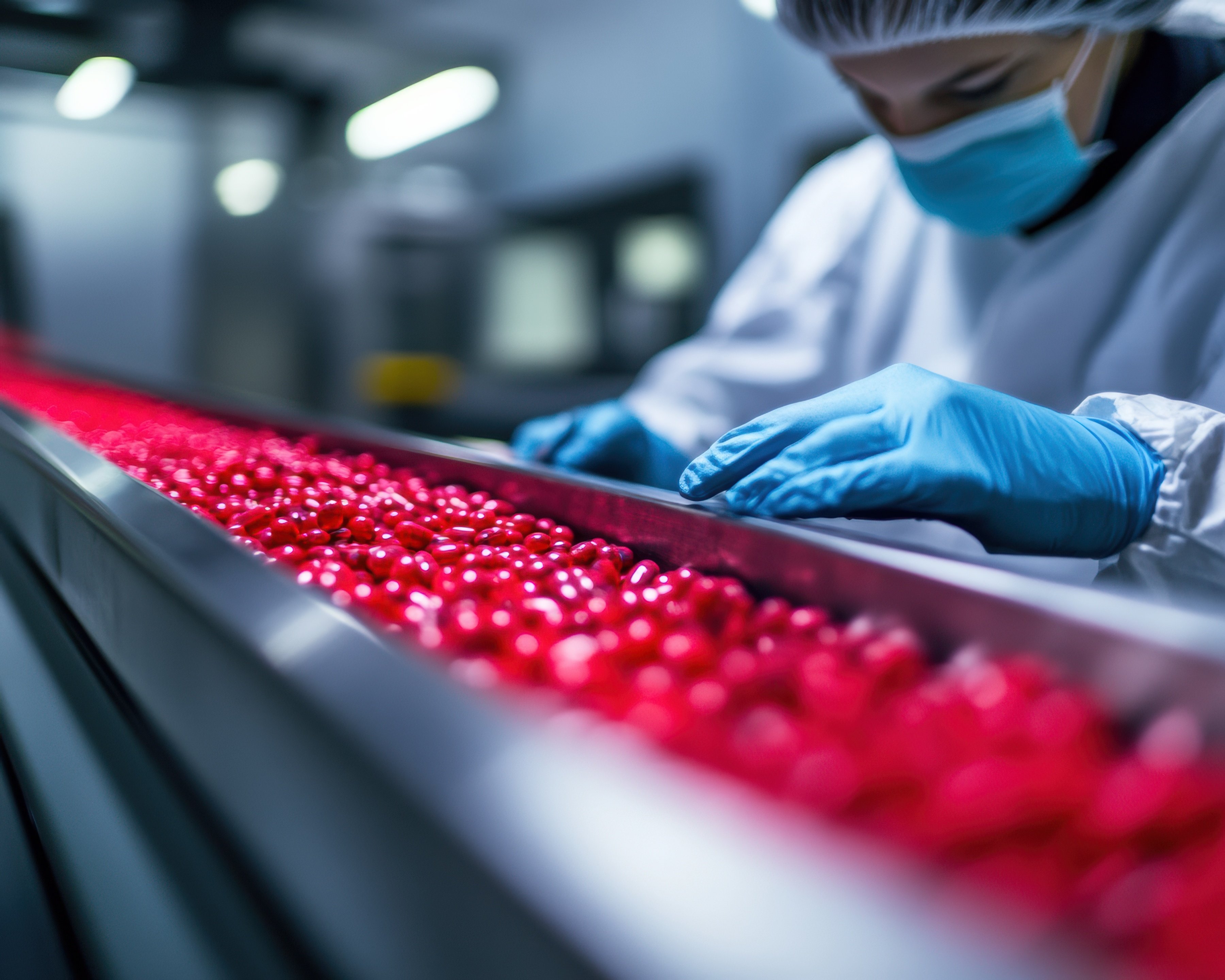 High-Tech Pharma Innovation Advanced Manufacturing of Red Capsules with AI-Driven Quality Control, Precision Health Production for Global Wellness Ecosystem.