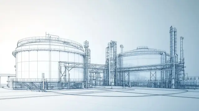 3D wireframe rendering of an oil storage tank for industrial use. --ar 16:9 --v 6.1 Job ID: 8a24e7c6-9acc-4c55-ab59-3d37ec4c0bba