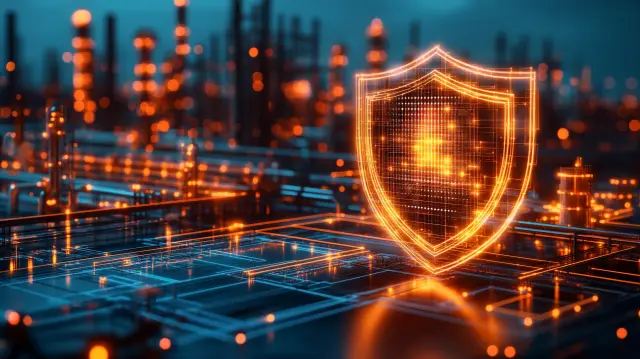 A shield overlaying an industrial facility symbolizes the protection of critical infrastructure in ukraine against threats caption space on the side --chaos 20 --ar 16:9 --stylize 200 --v 6.1 Job ID: ab650b73-409c-4b38-9e32-736dafa05ff6