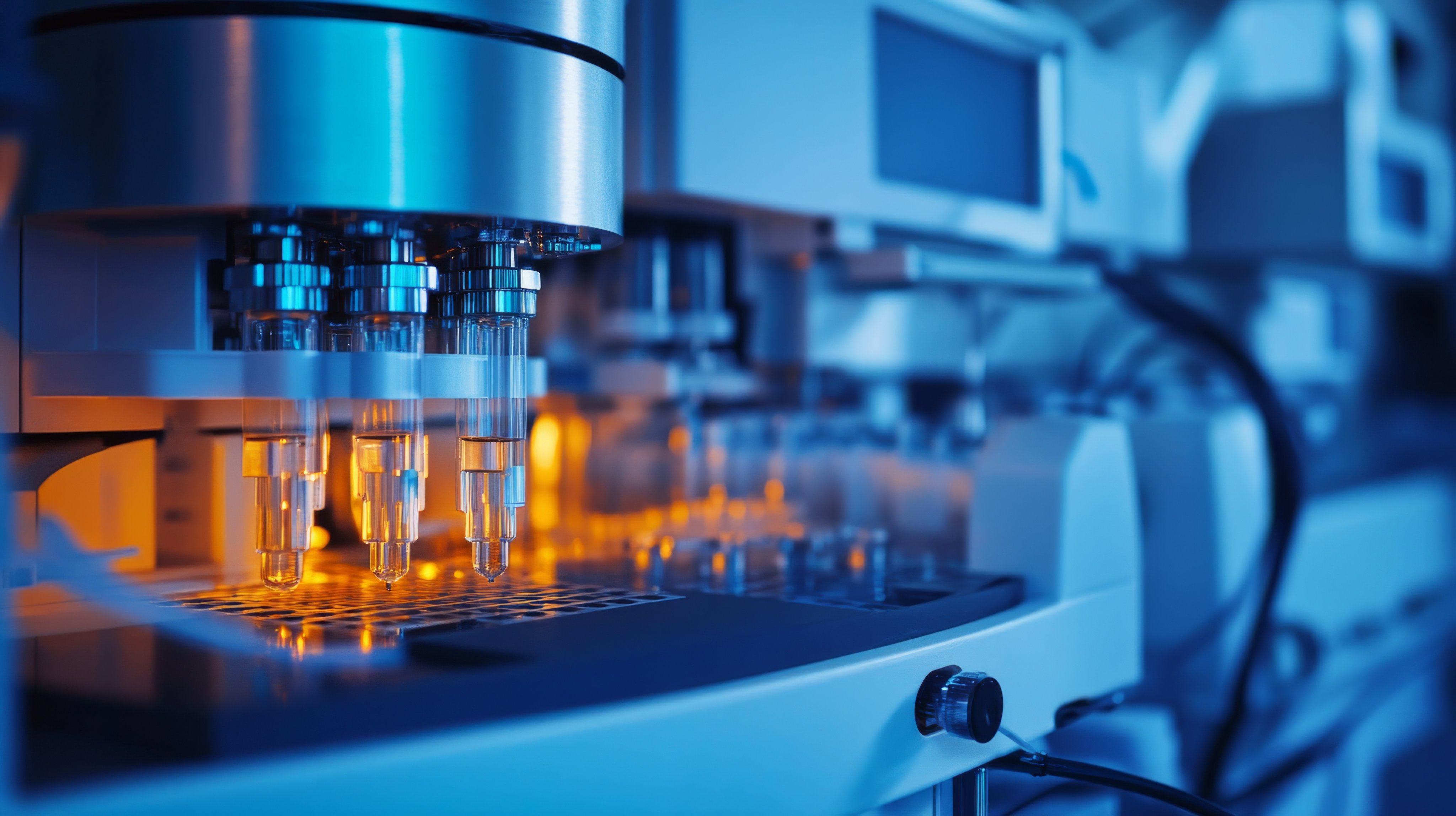 High-tech lab equipment operating, automated process, futuristic lab