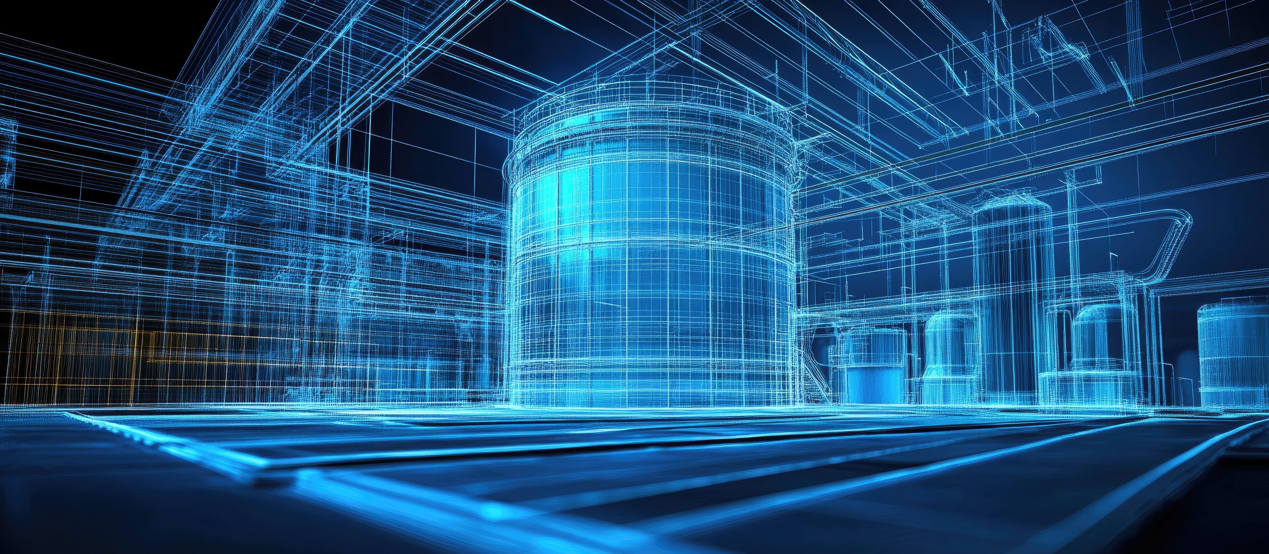 3D illustration of an oil tank in a wireframe design