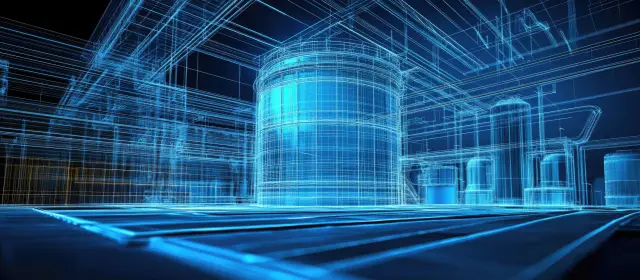 3D illustration of an oil tank in a wireframe design