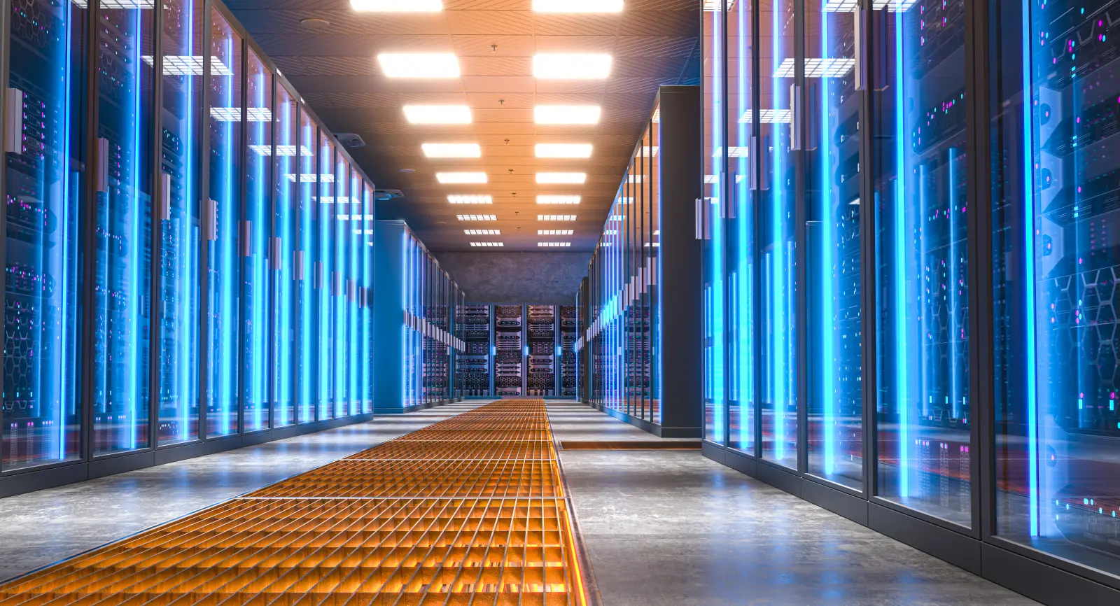 Modern data center with server racks 3d