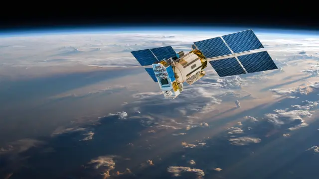 Space satellite orbiting the earth. Elements of this image furnished by NASA.