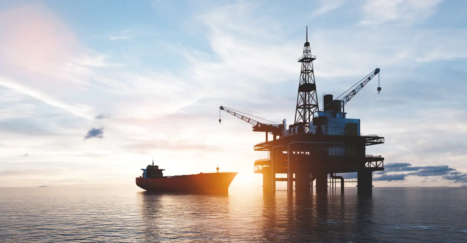Oil platform on the ocean. Offshore drilling for gas and petroleum or crude oil. Industrial