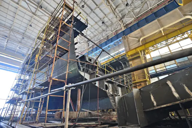 Industrial ship building  inside of shipyard