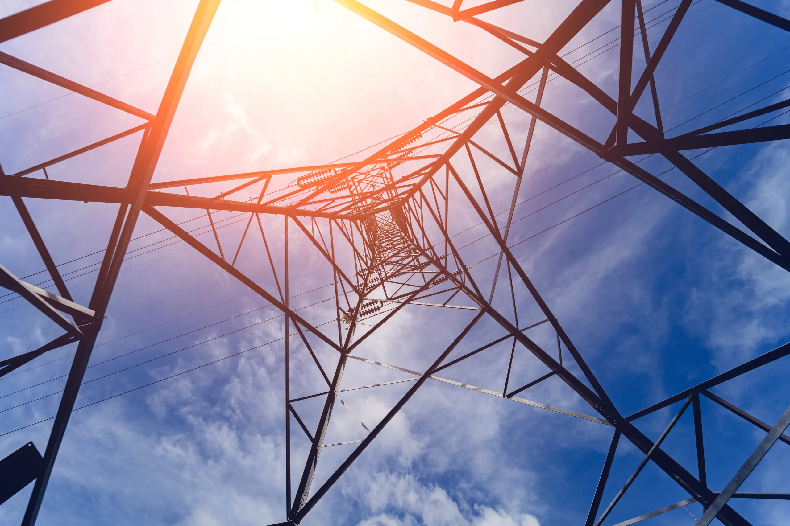 Structure pattern view of high voltage pole power transmission tower.