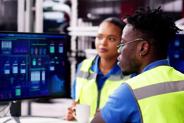 Industrial Data Automation System On Computer. Engineer Operator