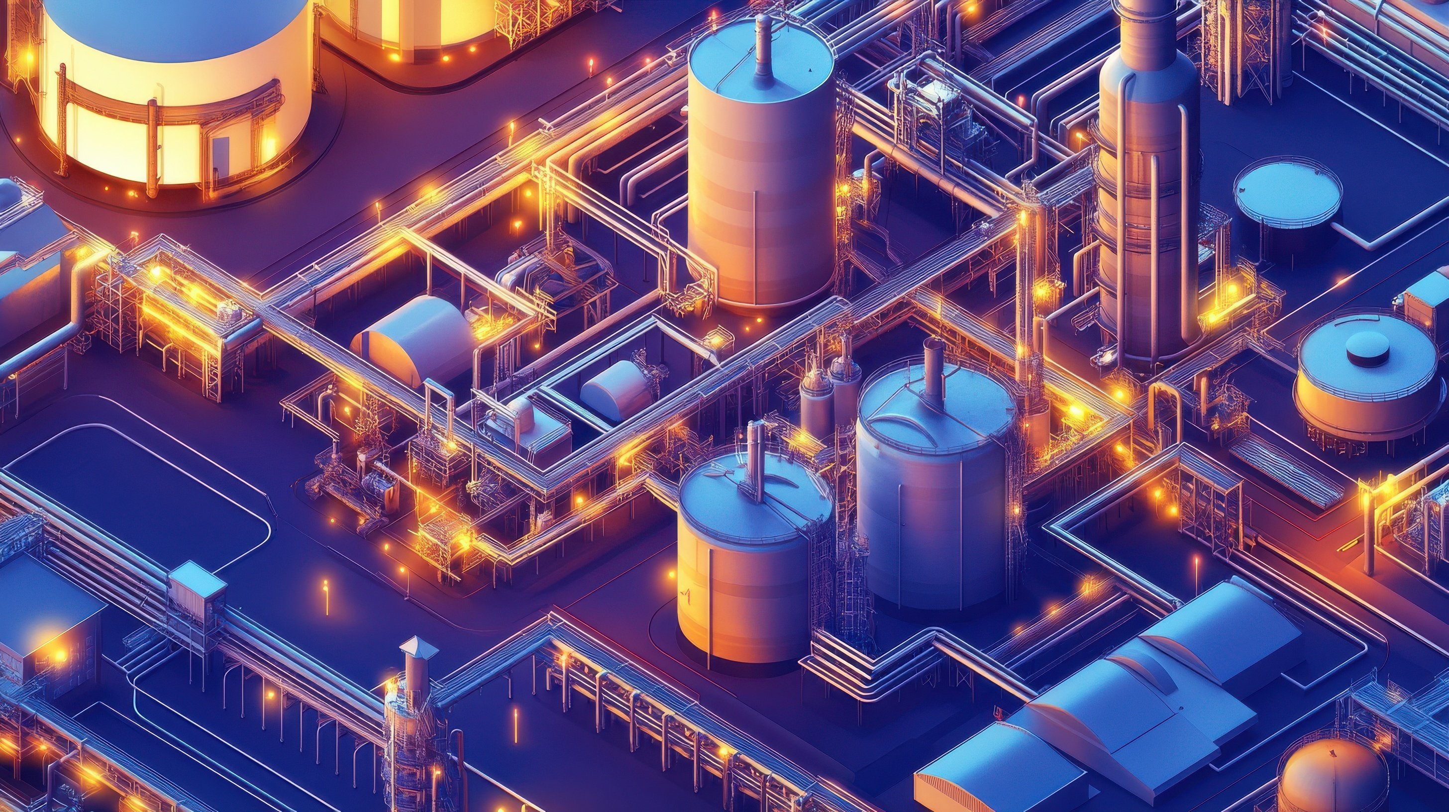 An isometric oil refinery with crude oil tankers, processing facilities, and petroleum storage tanks. A modern petrochemical plant infrastructure. illustration --ar 16:9 --v 6.1 Job ID: fbe4be5c-d97d-42e7-b247-d20228416c2e