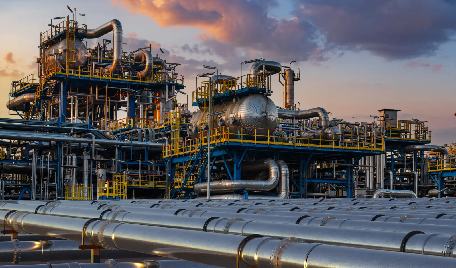 Pipelines leading to an oil refinery