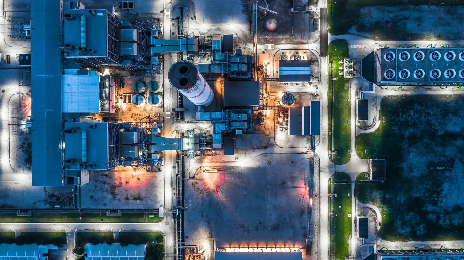 Aerial view power plant, Combined cycle power plant electricity generating station industry.