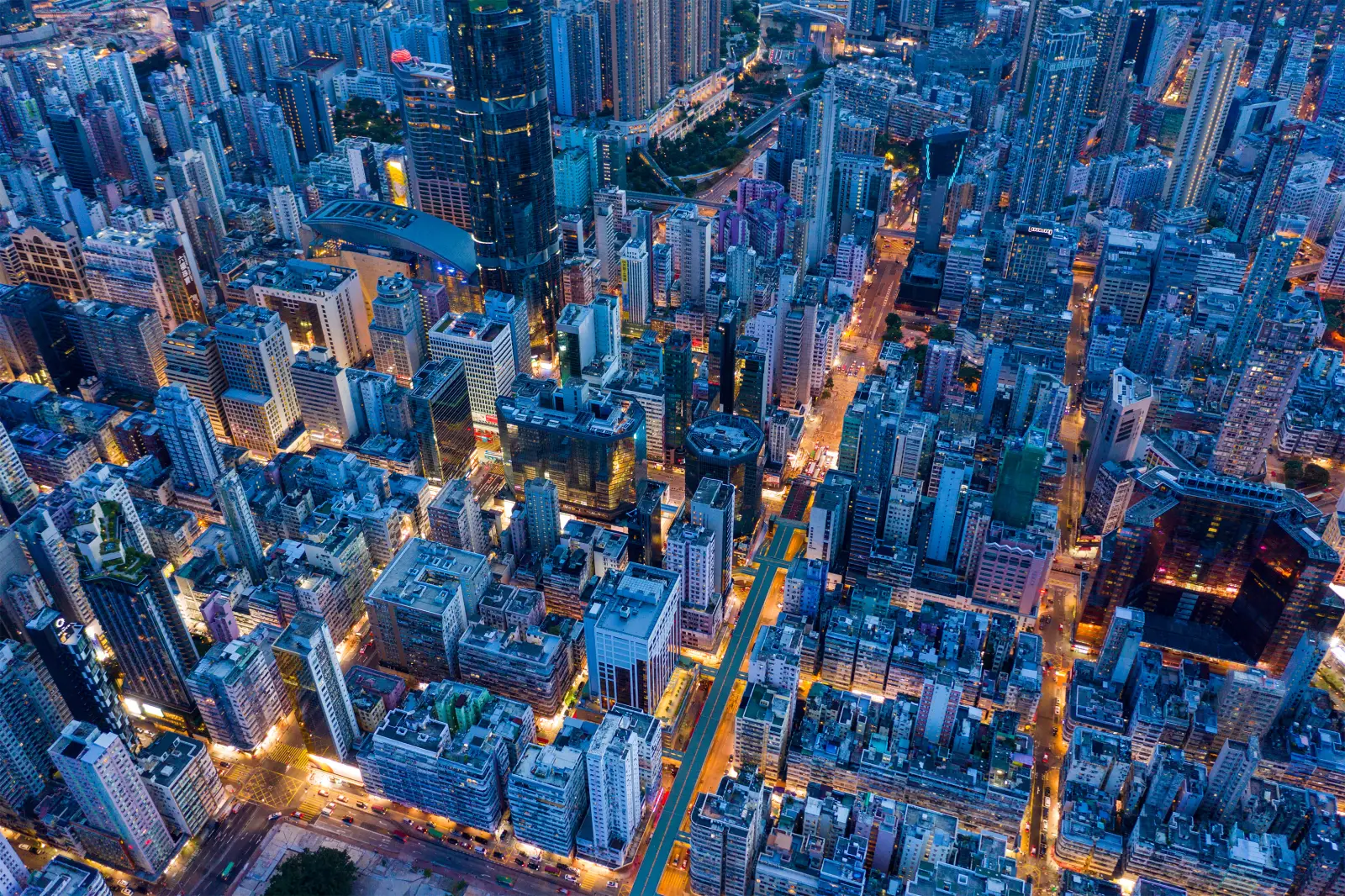 Mong Kok, Hong Kong 26 July 2020: Top view of Hong Kong city at evening