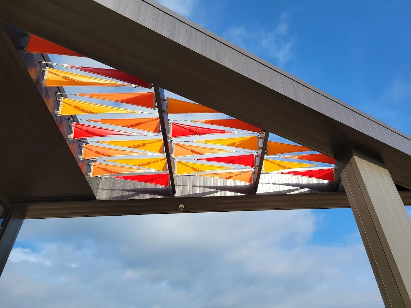 Photograph of an overhanging building structure