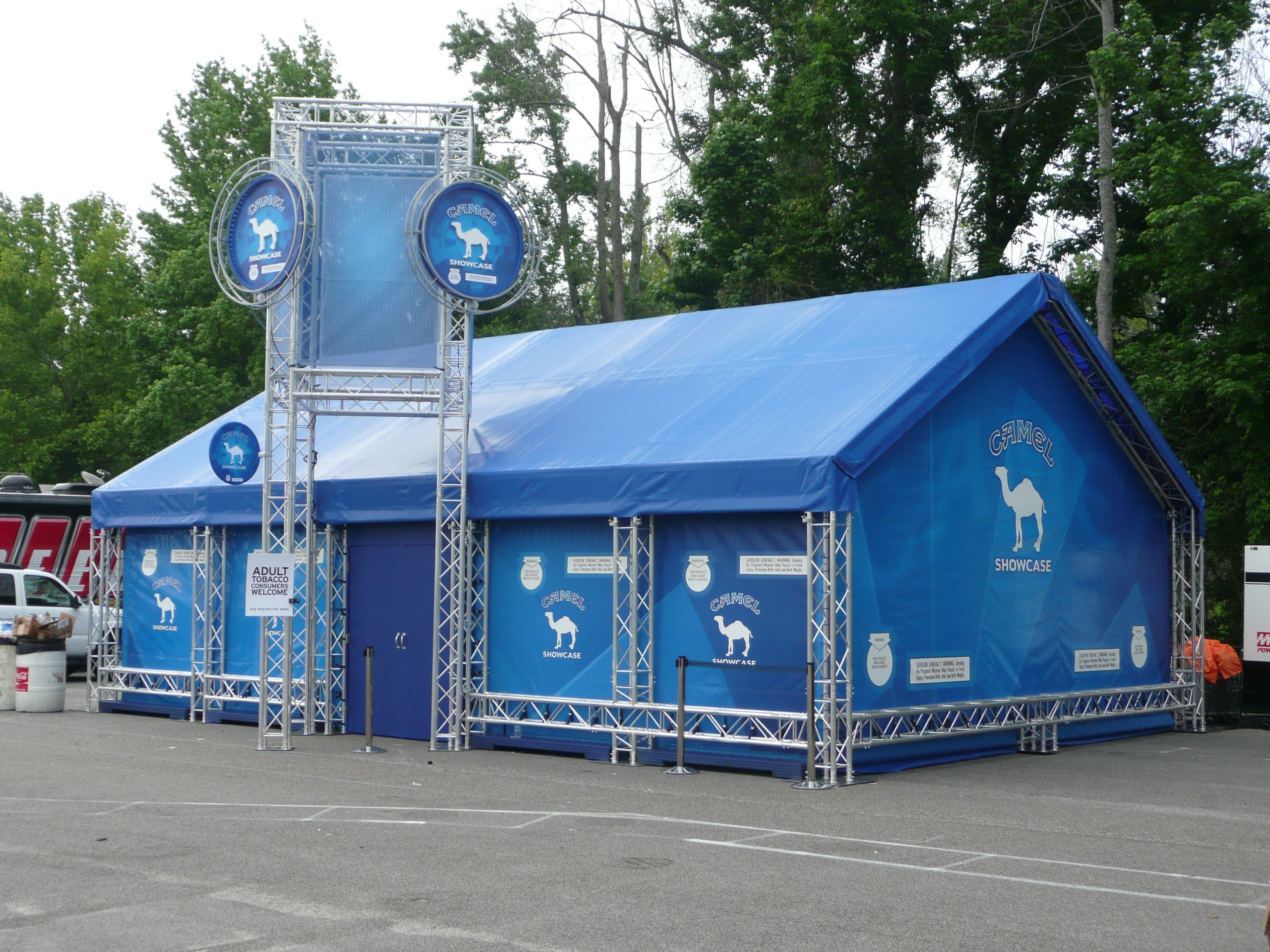 Blue manufactured tent at an event