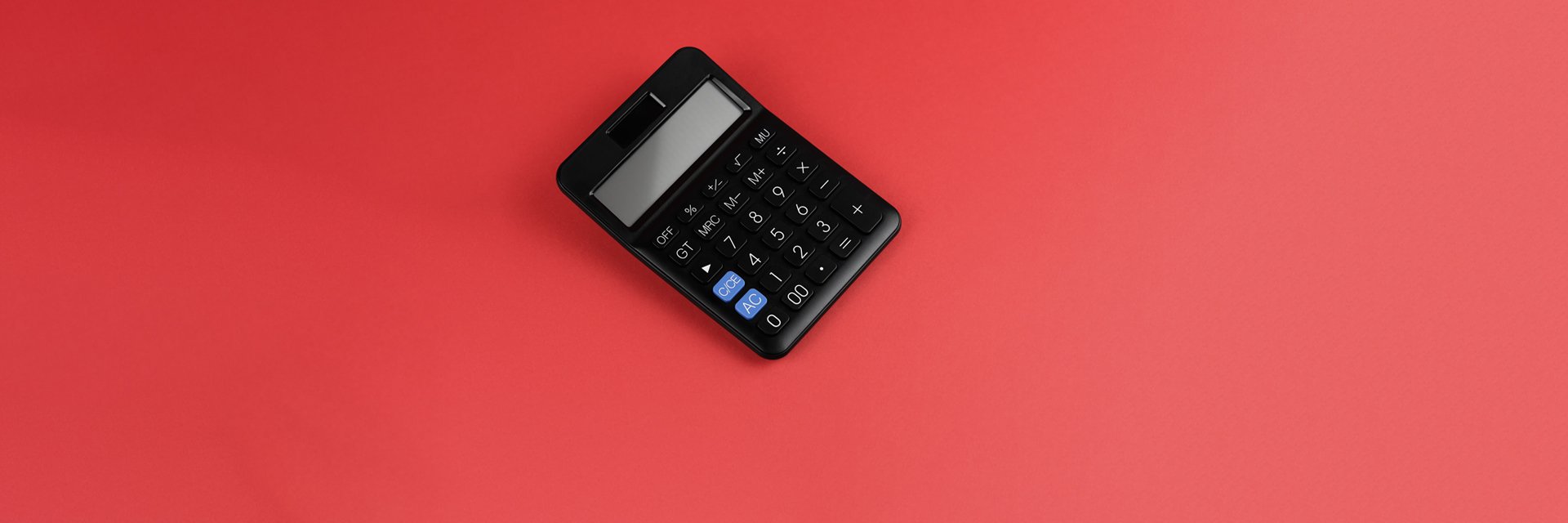 a calculator on a red background