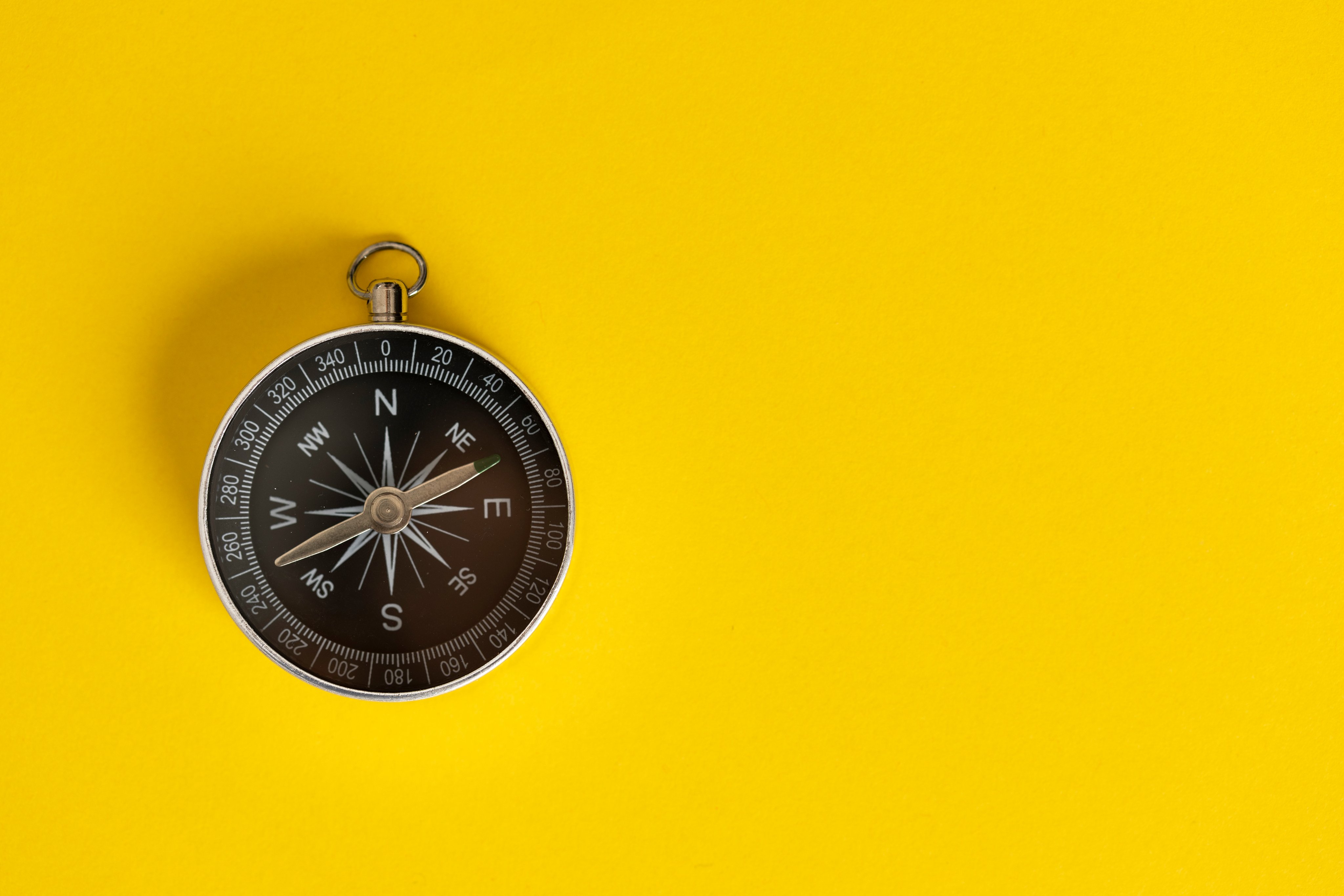 a compass on a yellow background