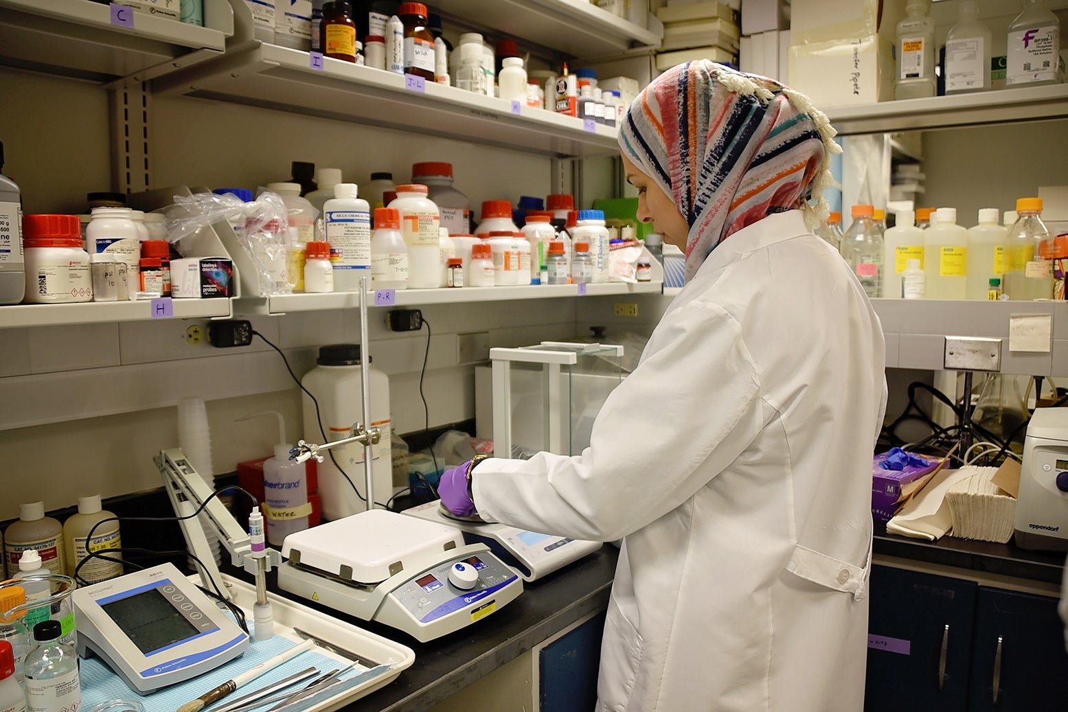 Lab member working in the lab