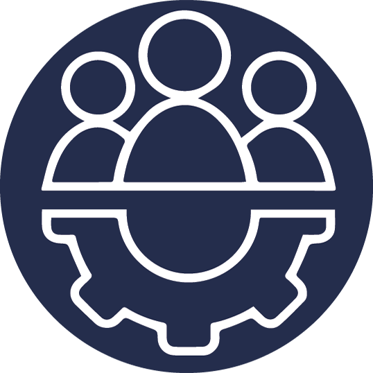 Graphic depicting people and rotary gears