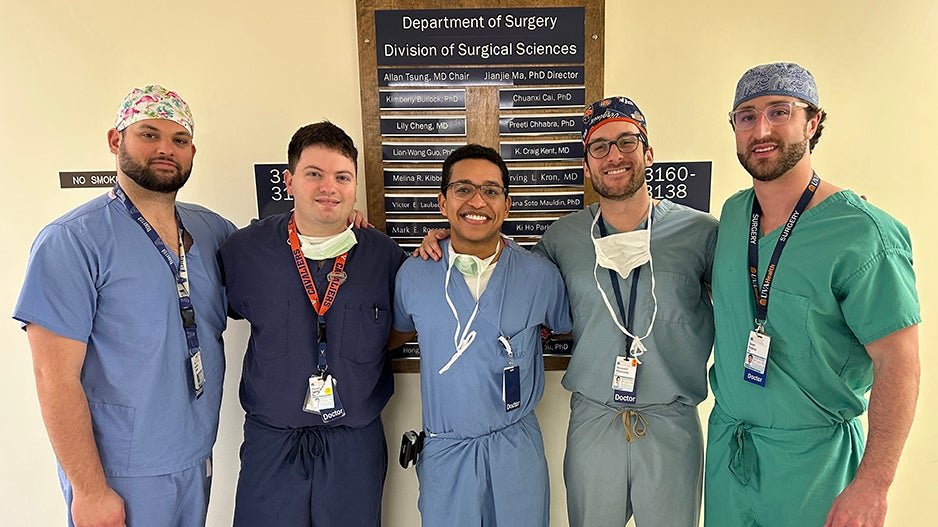 Our Resident Research team (L-R): Matthew Weber, MD, Steven Young, MD, Anthony Norman, MD, Alex Wisniewski, MD, and Sean Noona, MD.