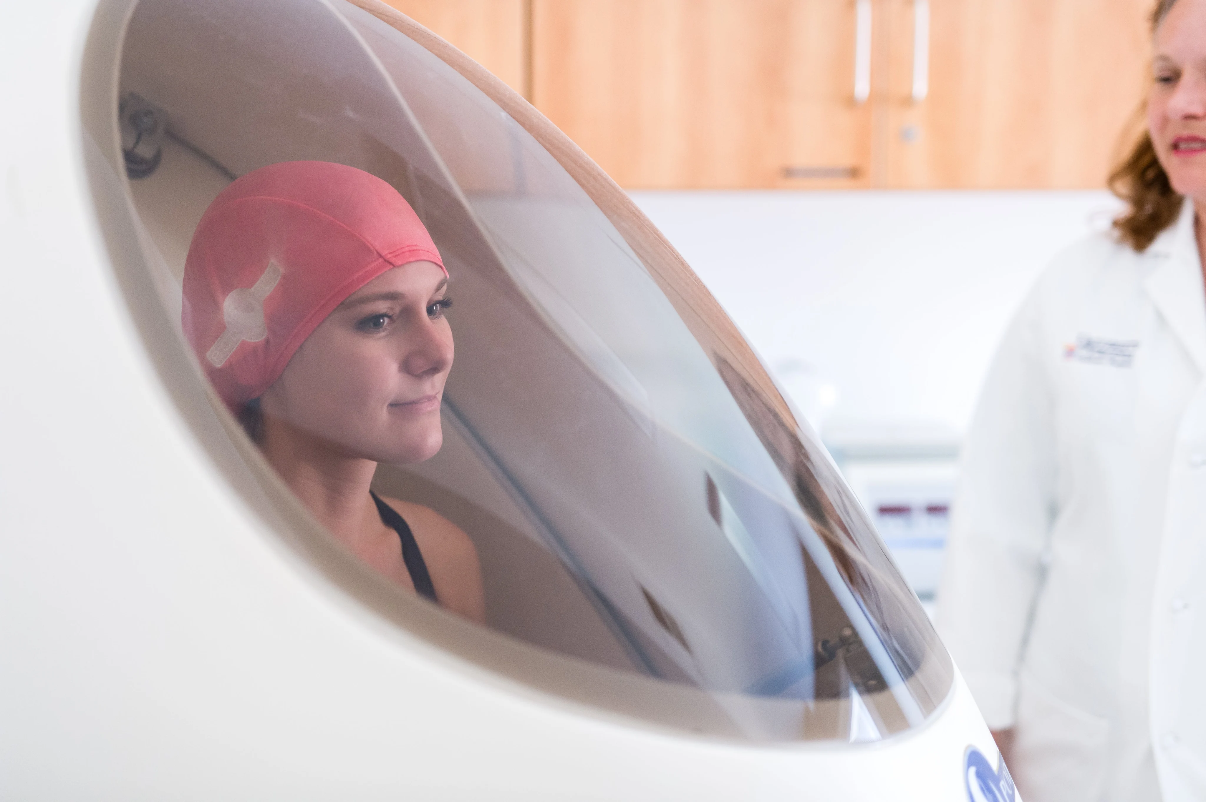 woman in Bod Pod closed