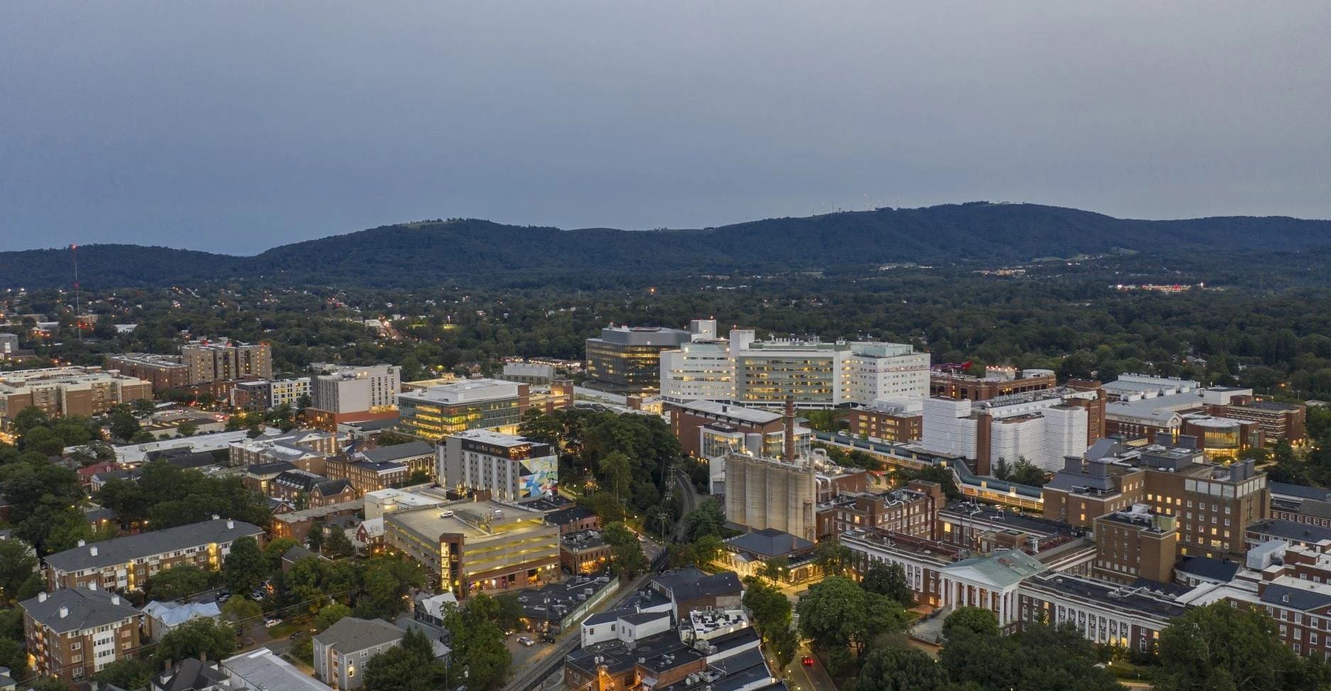 University of Virginia Medical System Aerial View at dusk