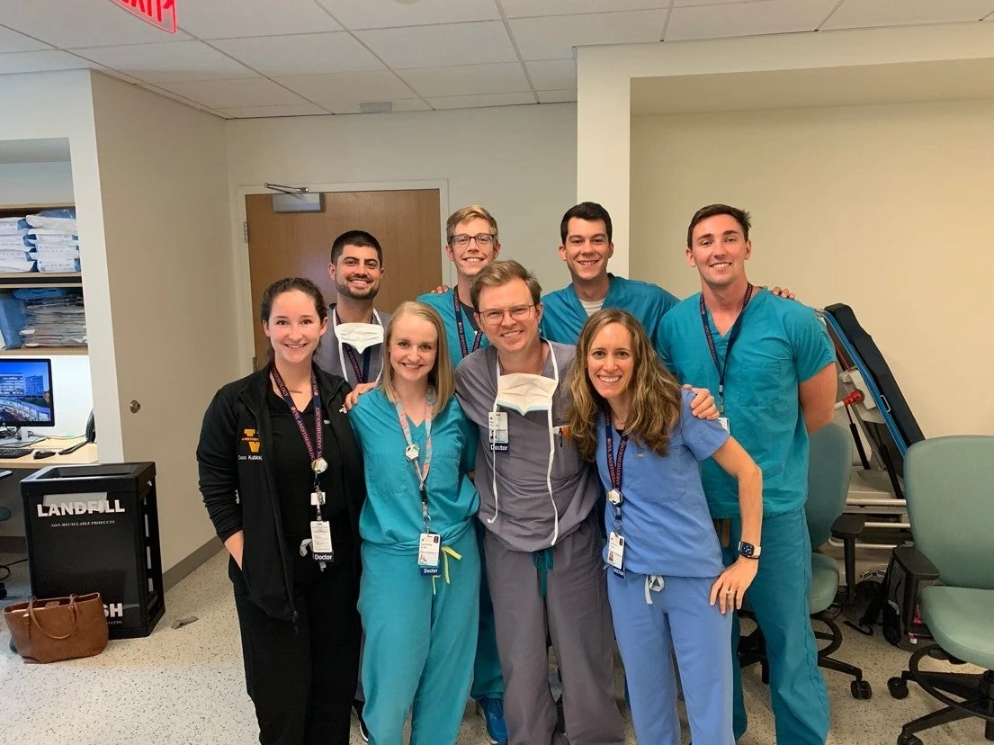 University of Virgina Anesthesiologist Dr. Katie Forkin and Chief Samantha Smith with our 6 on service Interns in FAM in June 2022.