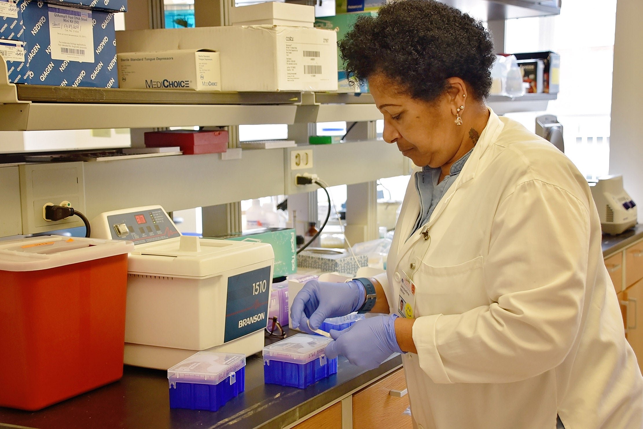 Lab member working in lab