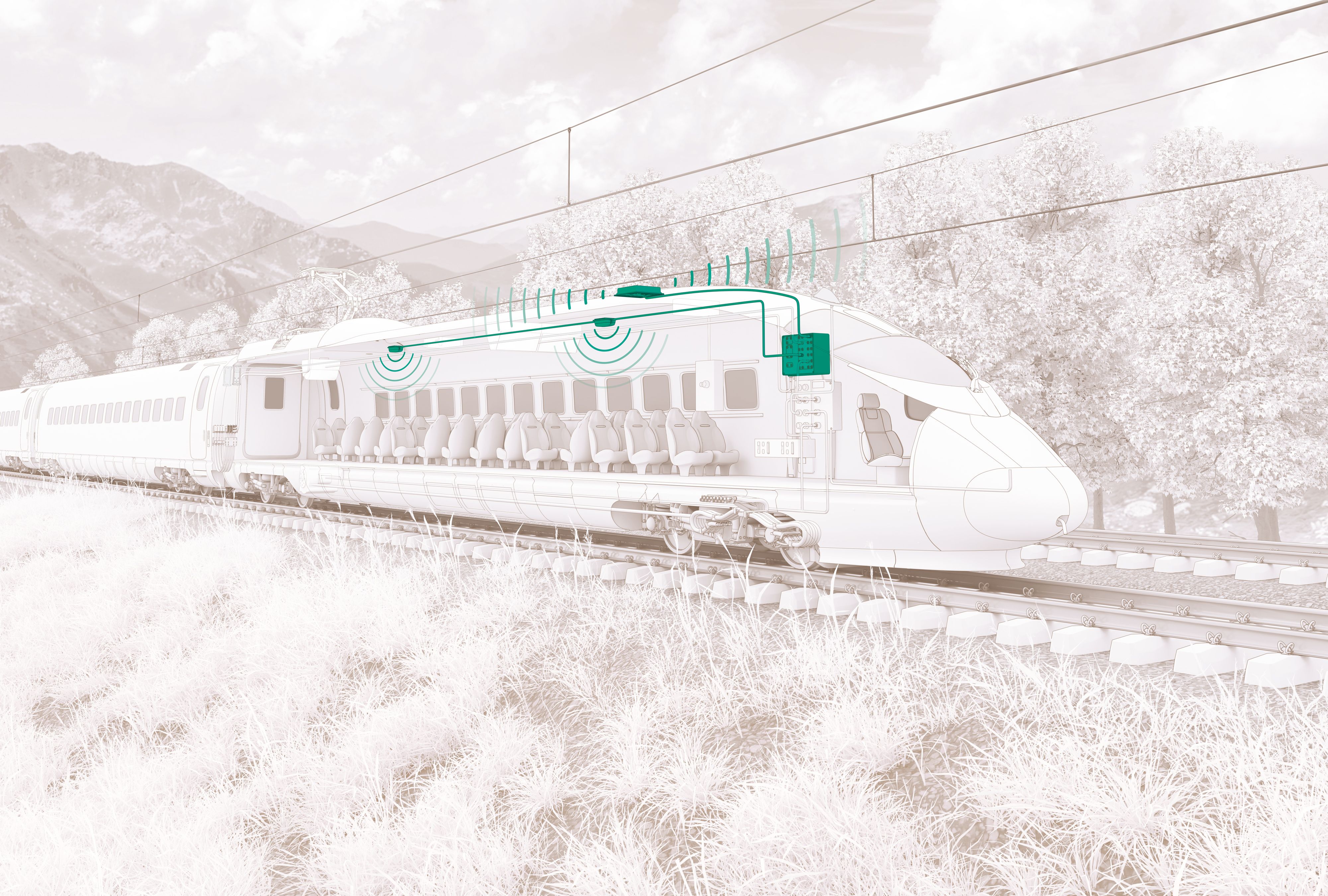 High speed train highlighting onboard active systems