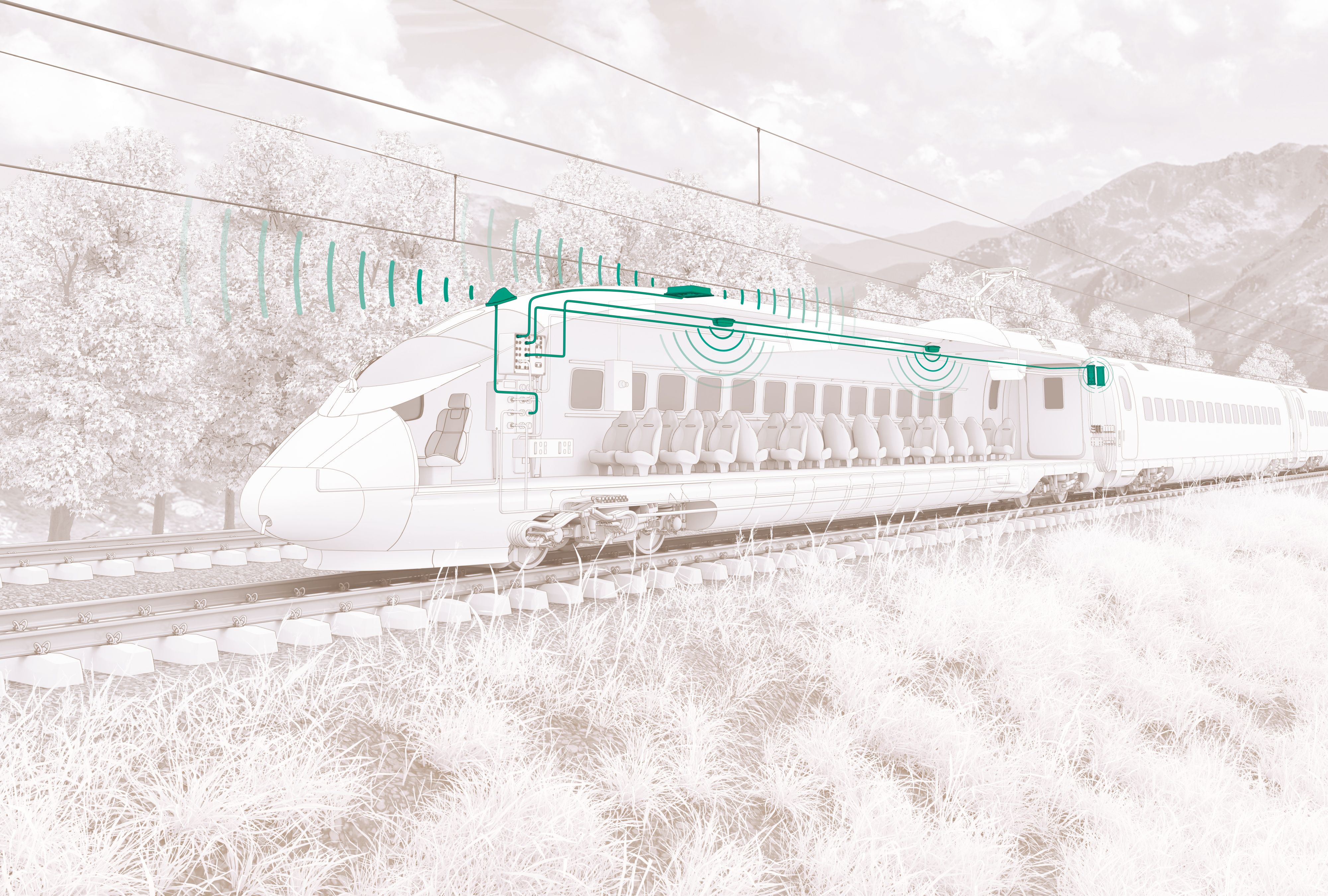 high speed train with roof top and indoor antennas